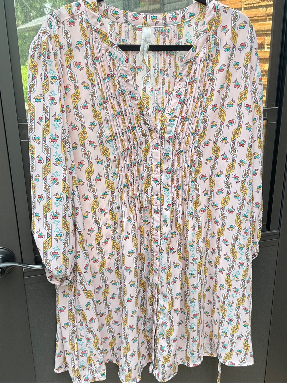 Melissa McCarthy Pink Floral Striped Pintuck Blouse